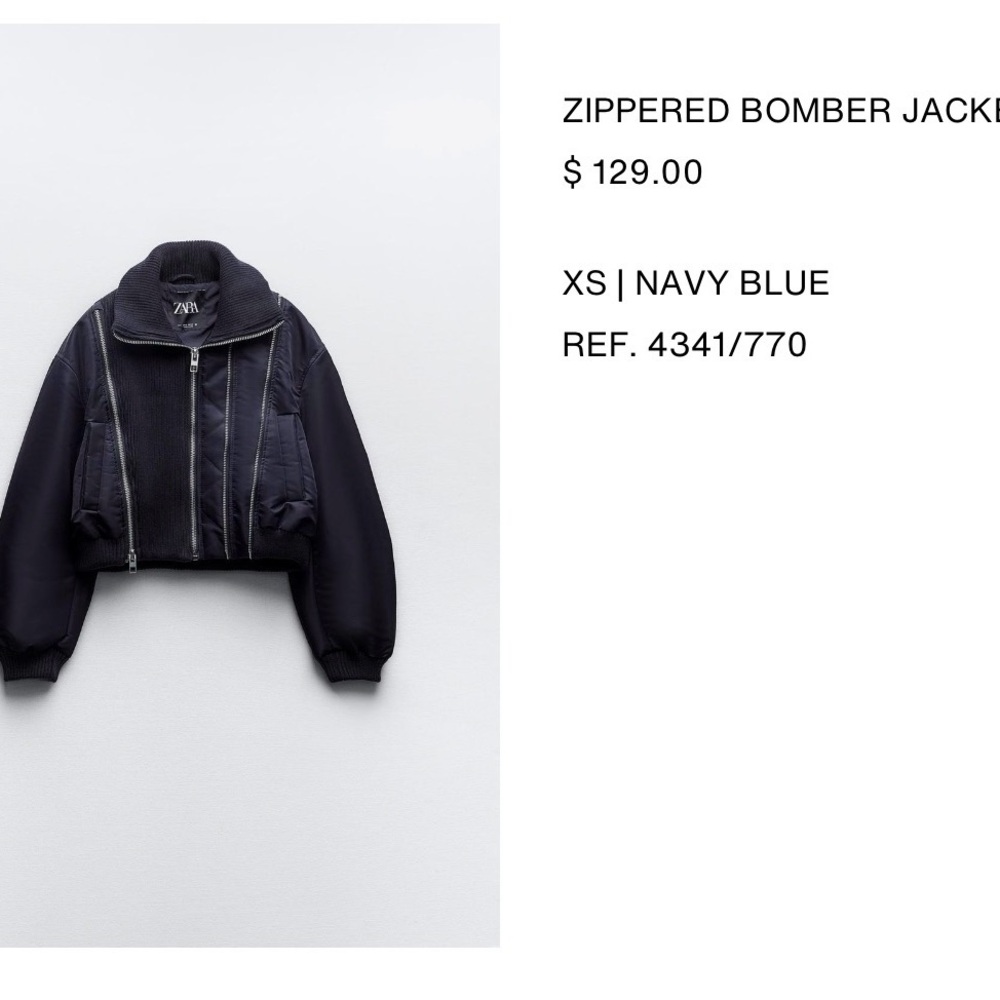 Zara Navy Blue Zippered Bomber Jacket - Picture 2 of 2